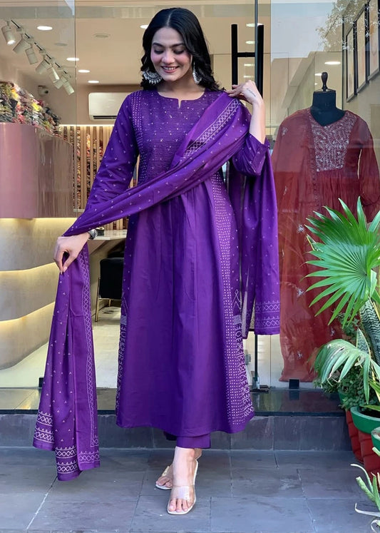 Women’s Pure Cotton 60×60 Kurta Set with Silver Print and Malmal Dupatta