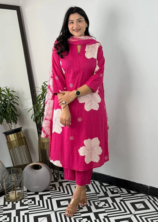 Abstract Floral Printed Straight Fit Kurta Pant Co-ord Set