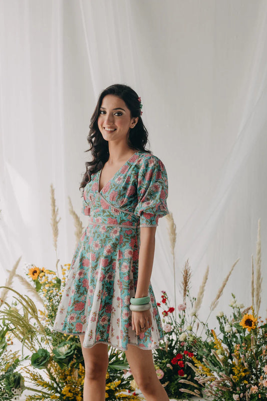 Christina Multicolour Floral Printed Short Cotton Dress