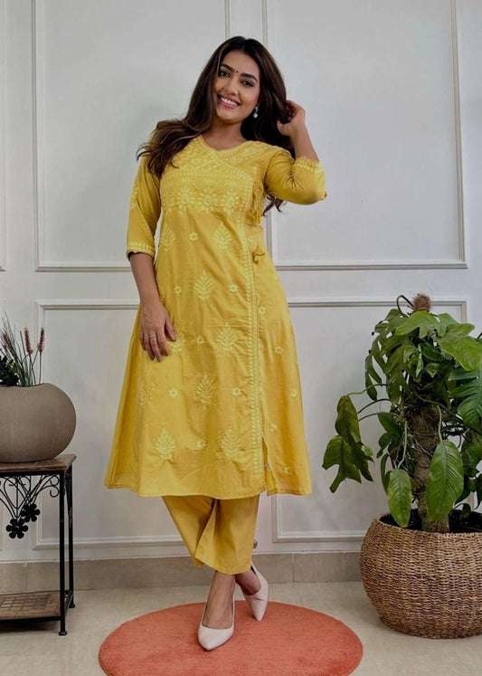 Women’s Cotton Chikankari Angrakha Pant Set – Summer Festive Collection