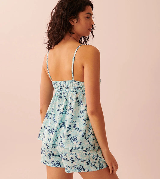 Printed Cami Blue Floral 2-Piece Viscose PJ Set