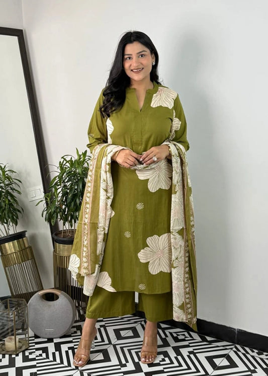 Abstract Floral Printed Straight Fit Kurta Pant Co-ord Set