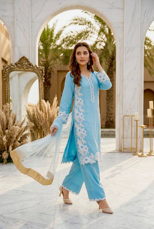 Designer Heavy Natural Silk Top Palazzo Suit Set