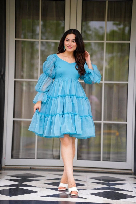 Blue Bell Mini Dress – Fox Georgette Party Dress