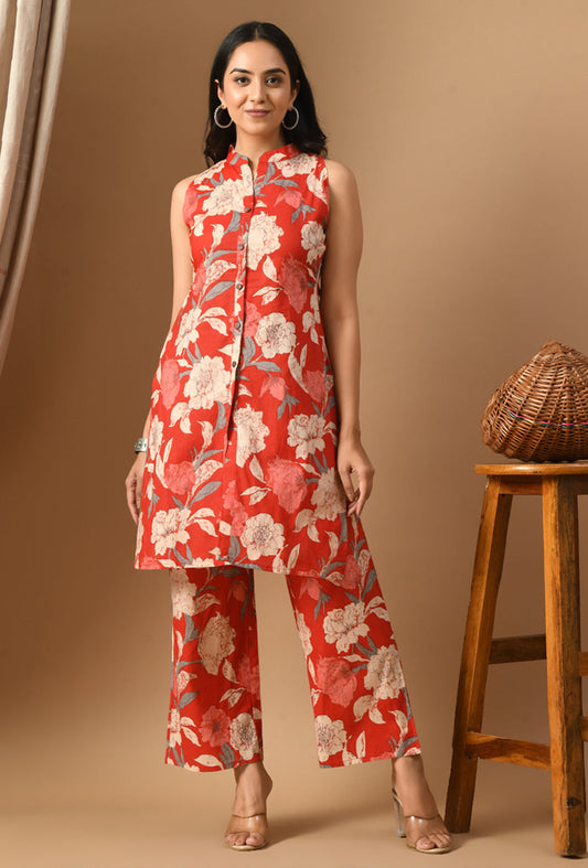 Women Floral Printed Regular Pure Cotton Kurta with Palazzos