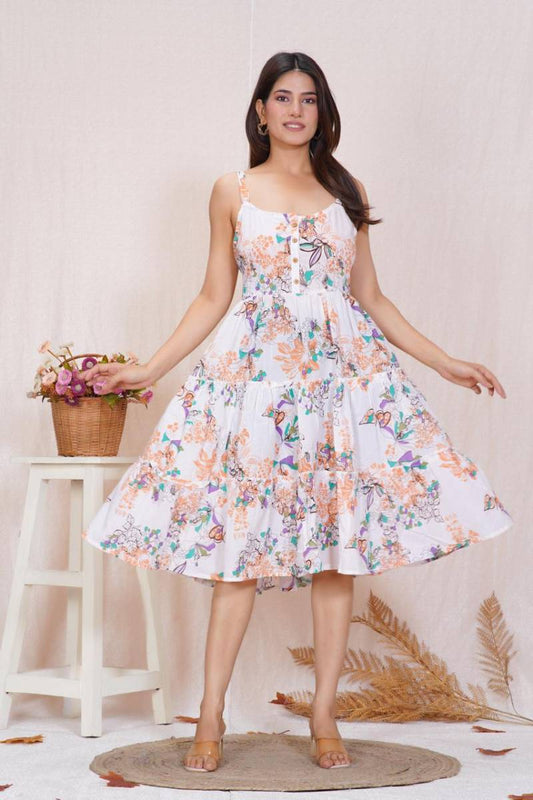 Nityaa Cotton Printed Adjustable Strap Midi Beachwear Dress