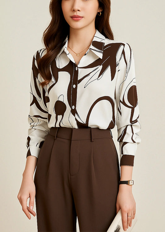 Women’s Brown Korean Style Abstract Printed Shirt