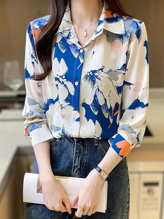 Women Floral Allover Print Shirt, Long Sleeve