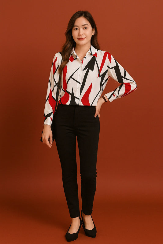 Geo Print Simple Shirt, Casual Button Front Long Sleeve