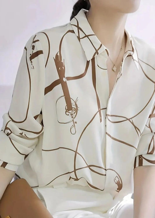 Abstract Printed Cutaway Collar Long Sleeves Cotton Shirt
