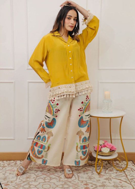 Women’s Aamras Pure Cotton Co-ord Set – Long Sleeve Shirt & Palazzo