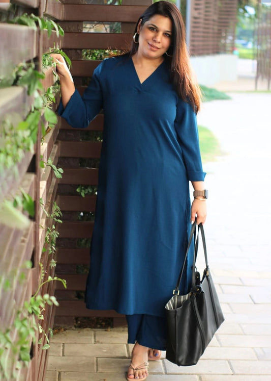 Women’s Pure Cotton Monochrome Pant-Set – Office Wear Kurta & Pant