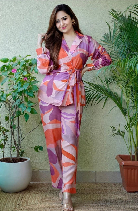 Lush Muse Designer Co-Ord Set – Digital Shine & Mirror Collar