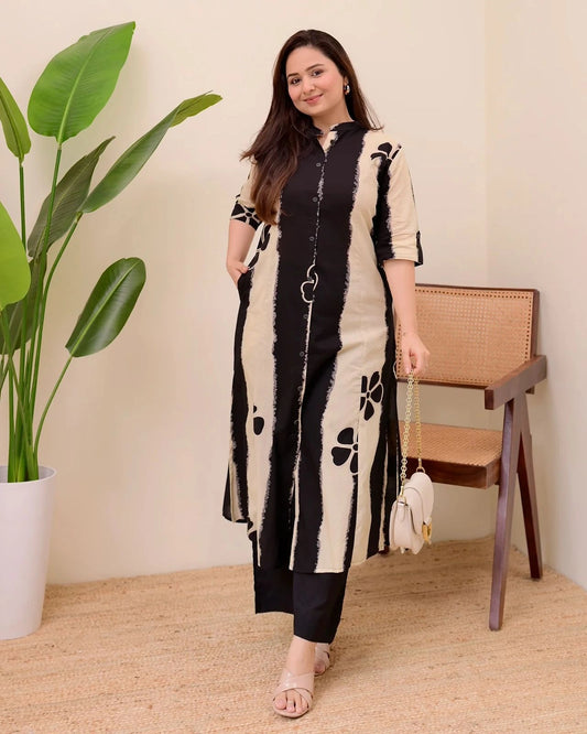 Premium Floral Cotton Kurti Palazzo Set