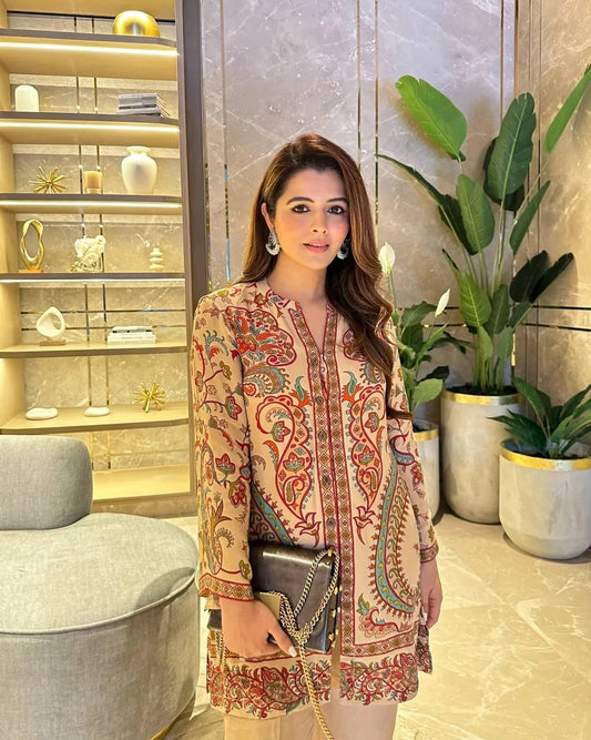 Traditional Elegance Digital Printed Co-ord Set in Pure Natural Crepe