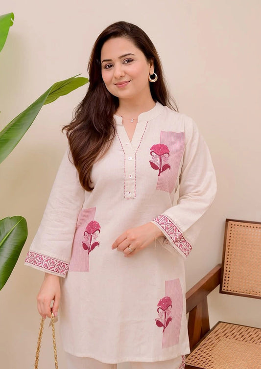 Aarvi Cotton Flax Kurta Co-ord Set