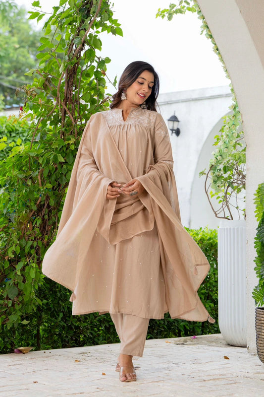 Noor Beige Anokhi Embroidered Kurta Set