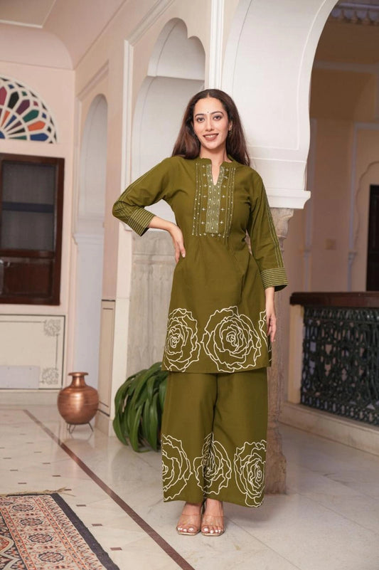 AnokhiVastra Floral Handprinted Pure Cotton Coord Set