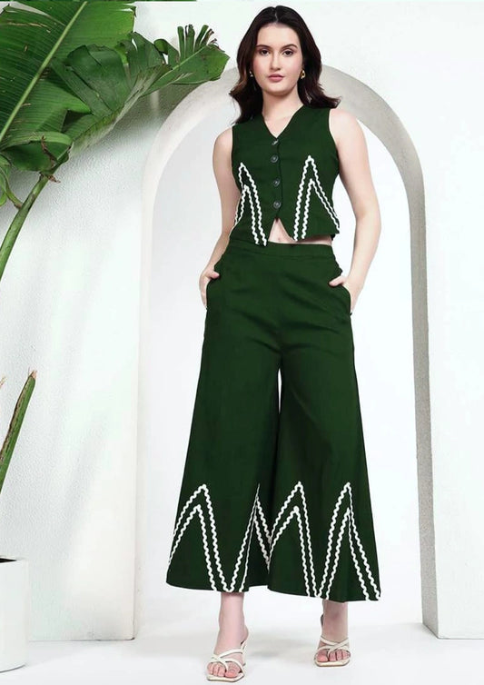 Women Indo Western Waist Coat With White Zigzag Lace Trousers Co-Ords Set