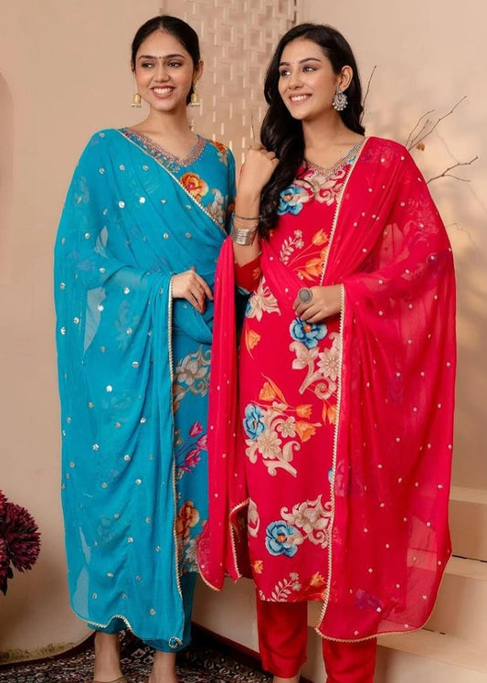 Women’s Cotton Printed Kurti Pant Set with Dupatta