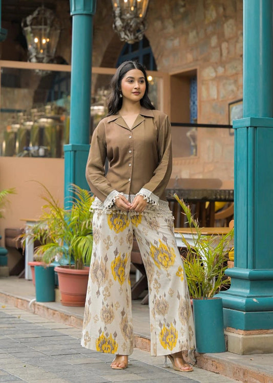 Lace-Trim Cotton Flex Shirt Kurti & Palazzo Set for Women