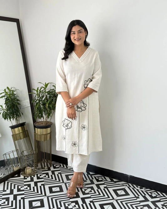 Embroidered Natural Cotton Co-ord Set – Premium Ethnic Wear for Women