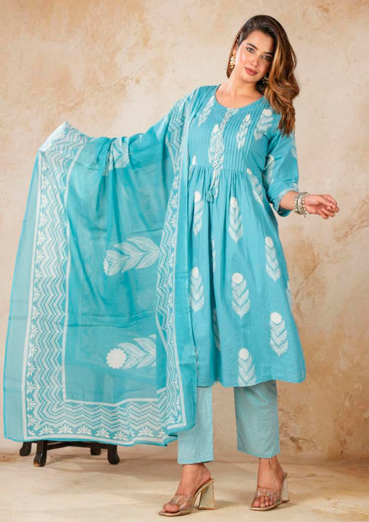 Elegant Printed Mal Cotton Suit