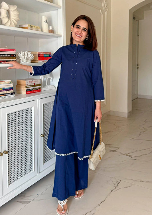Navy Blue Cotton Co-ord Set for Women
