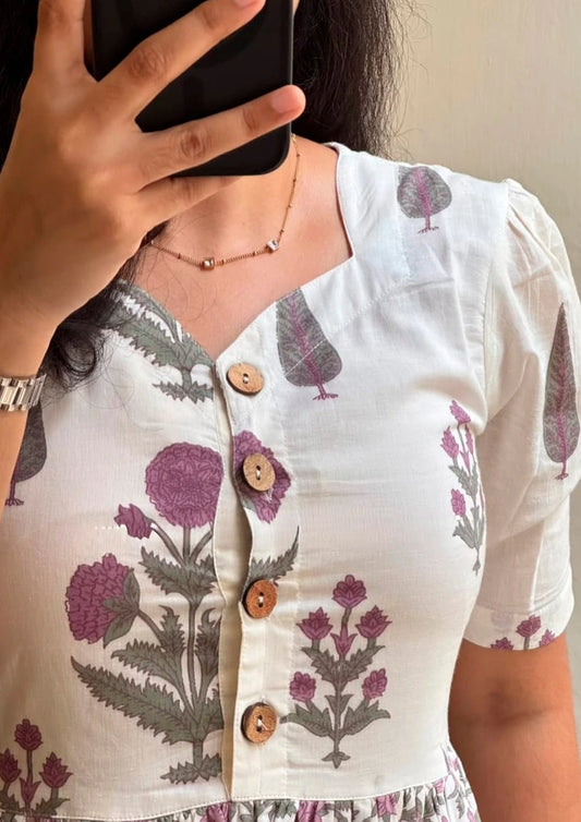 Printed Cotton Midi Gown Dress for Women