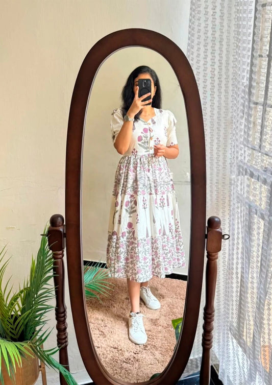 Printed Cotton Midi Gown Dress for Women
