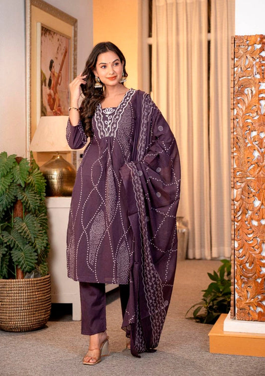 Cotton Embroidered Kurti Pant Dupatta Set for Women