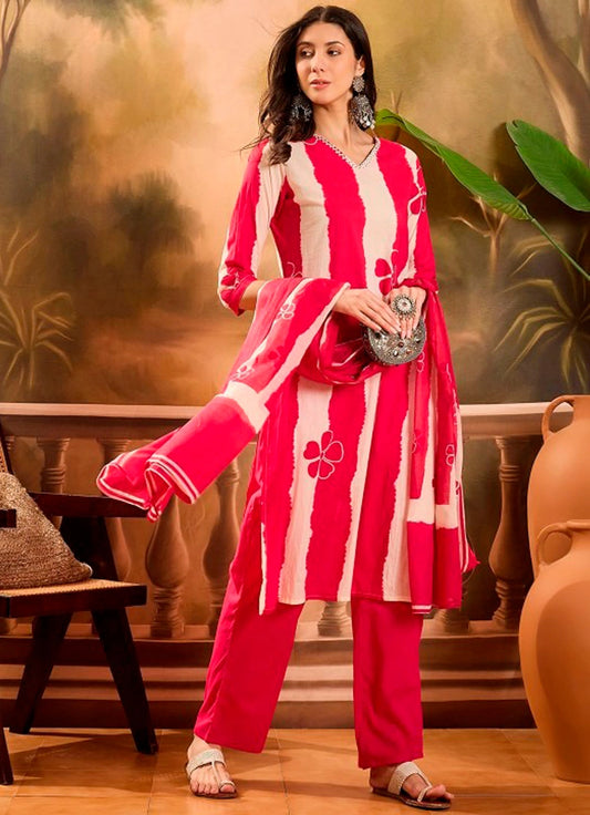 Festive Cotton 3-Piece Kurti Set with Pant & Malmal Dupatta