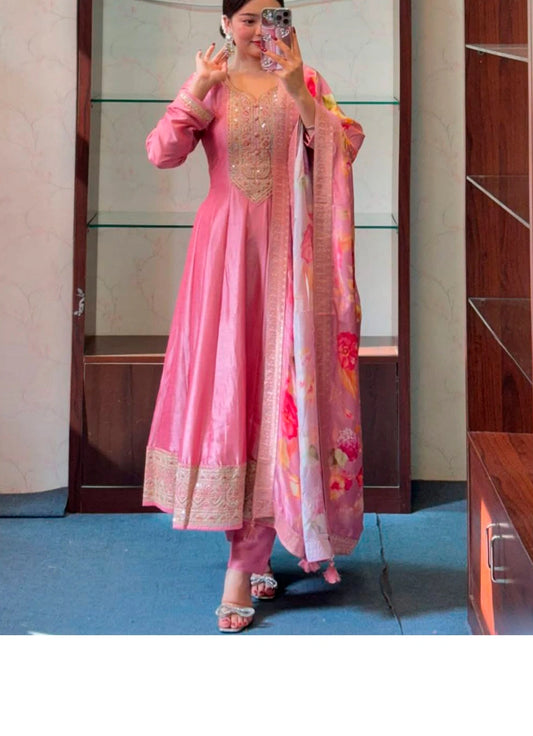 Anarkali Flared Kurti Pant Dupatta Set