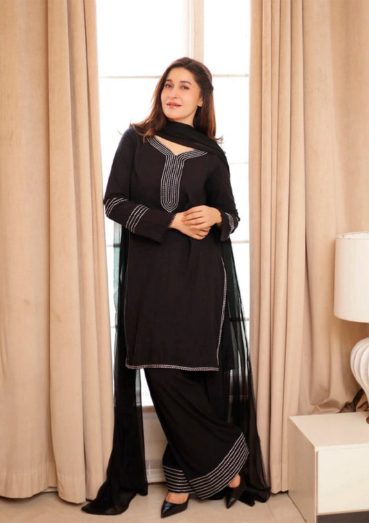 Women Black Love Cotton Kurti Set