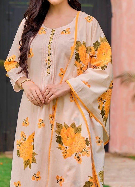Women Elegant Heavy Cotton Kurti Pant Dupatta Set For