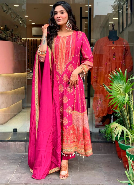 Pakistani Reshmi Pink Silk Suit Set For Women