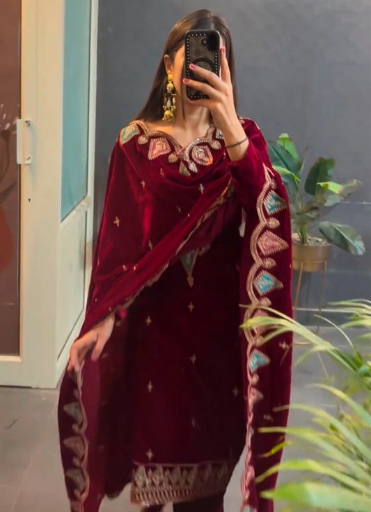 Velvet Party Wear Top & Pant Set For Women