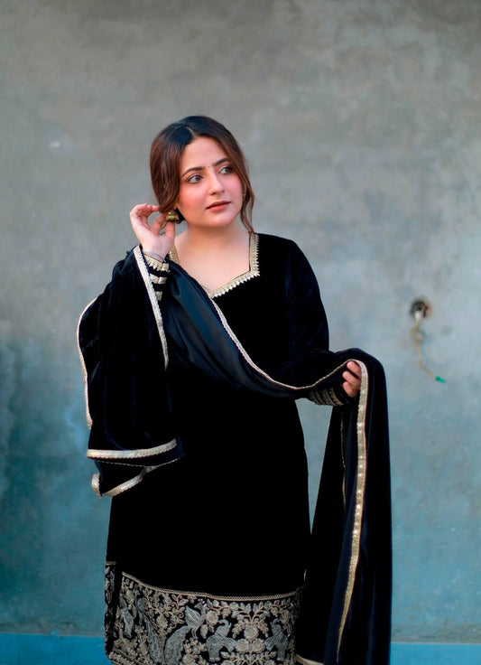 Women's Luxury Velvet Co-ord Set with Embroidered Dupatta