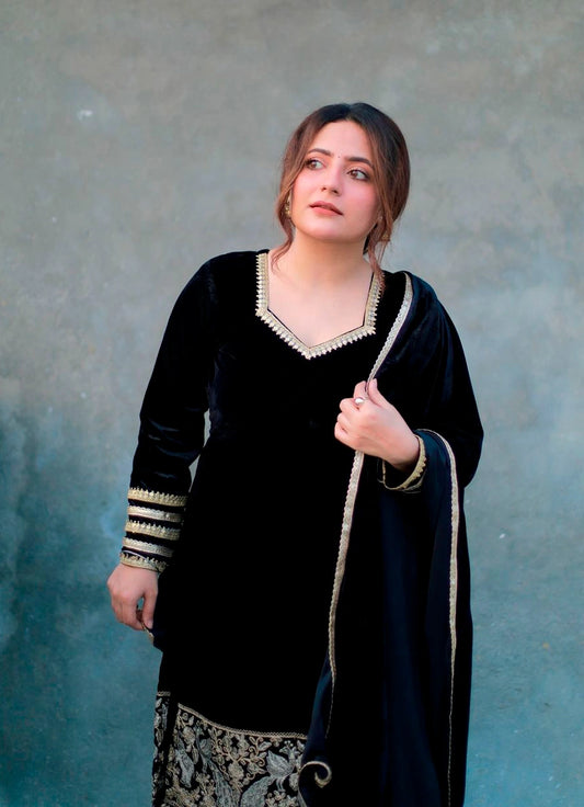 Women's Luxury Velvet Co-ord Set with Embroidered Dupatta