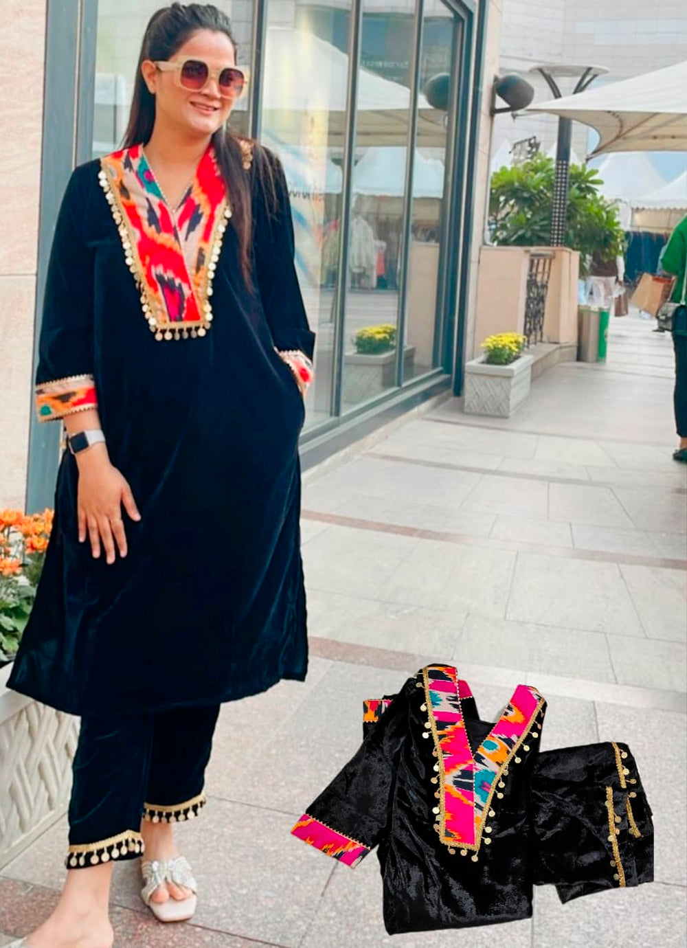 Winter Special Black Velvet Co-ord Set for Women AnokhiVastra Winter Special Black Velvet Co-ord Set for Women AnokhiVastra