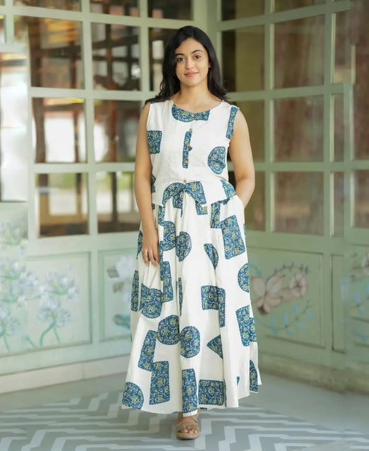 Beautiful Women Print Cotton Midi Gown Dress