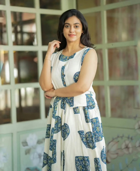 Beautiful Women Print Cotton Midi Gown Dress