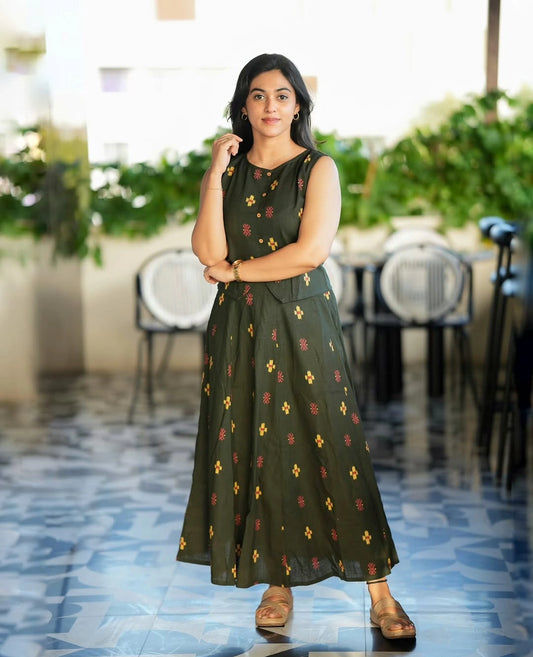 Comfort Women Print Gown Cotton Midi Dress