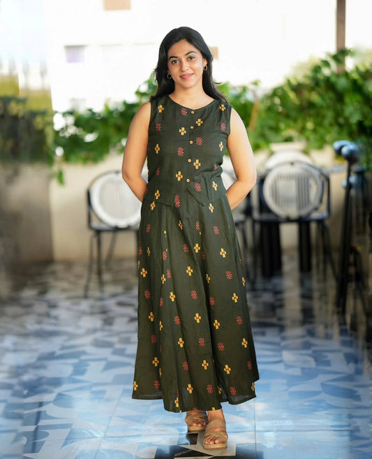 Comfort Women Print Gown Cotton Midi Dress