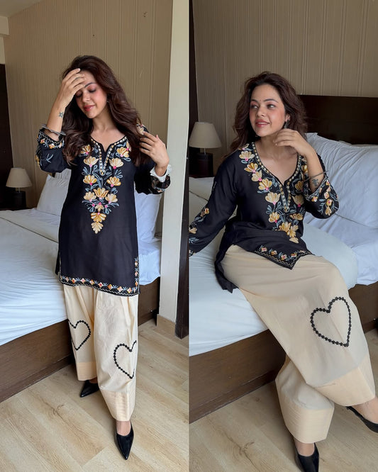 Cotton Embroidered Farshi Salwar Suit Set – Handcrafted Floral Elegance