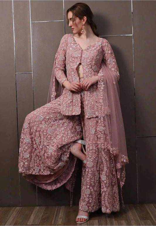 Women’s Blush Pink Embroidered Palazzo Suit Set