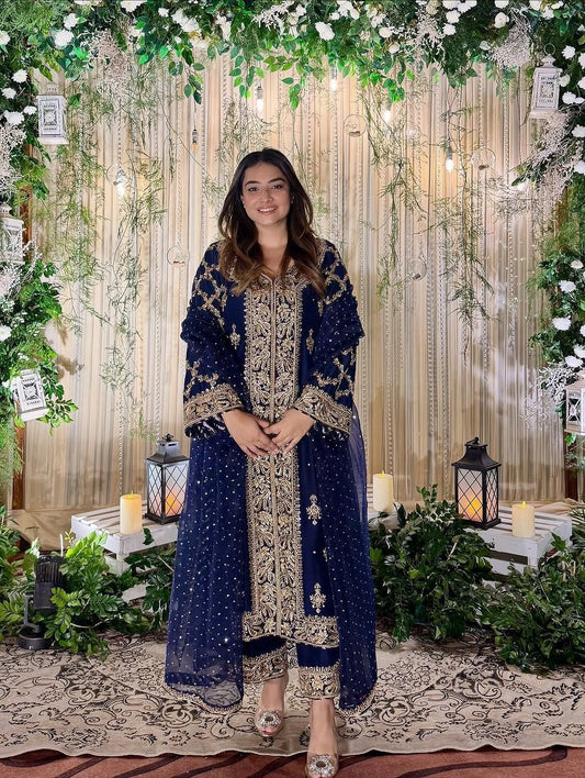 Designer Georgette Kurti Plazzo Set with Sequins & Zari Work (1438)