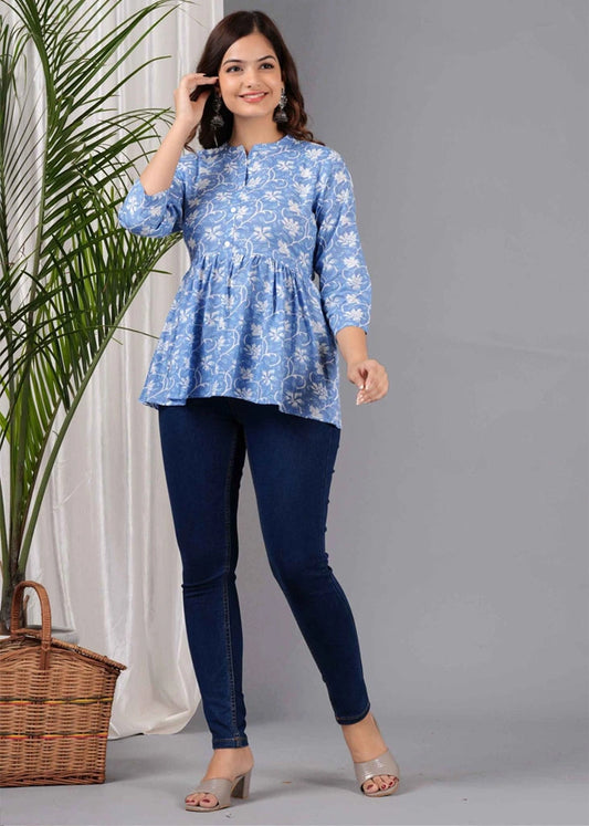 Women’s Pure Cotton Floral Printed Peplum Top