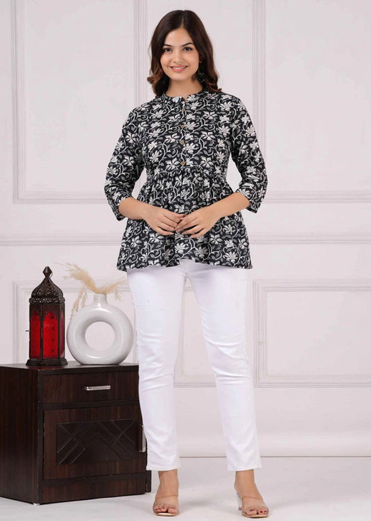 Women’s Pure Cotton Floral Printed Peplum Top