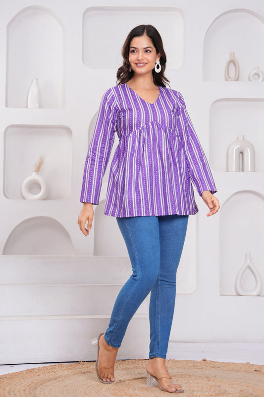 Lavender Purple Striped Empire-Waist Cotton Top – LaMoDeDivine